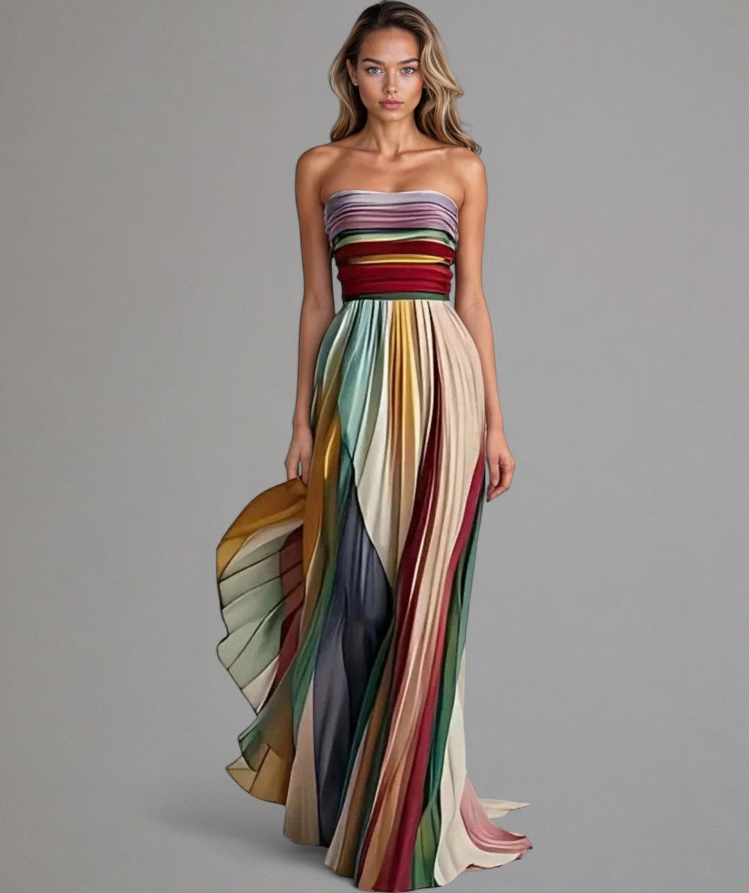 Sunset Breeze | Kleurrijke strapless jurk