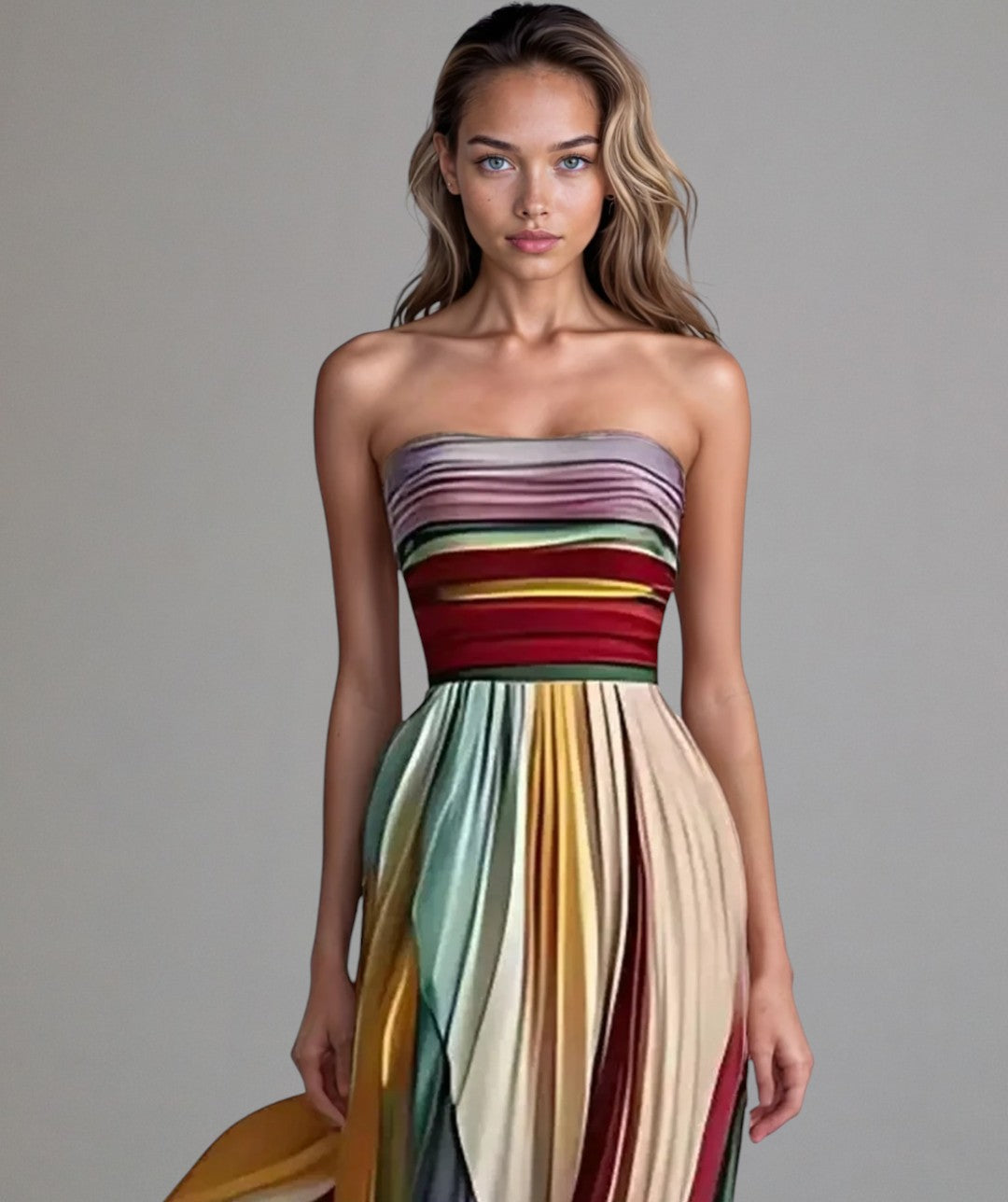 Sunset Breeze | Kleurrijke strapless jurk