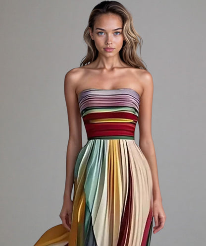 Sunset Breeze | Kleurrijke strapless jurk